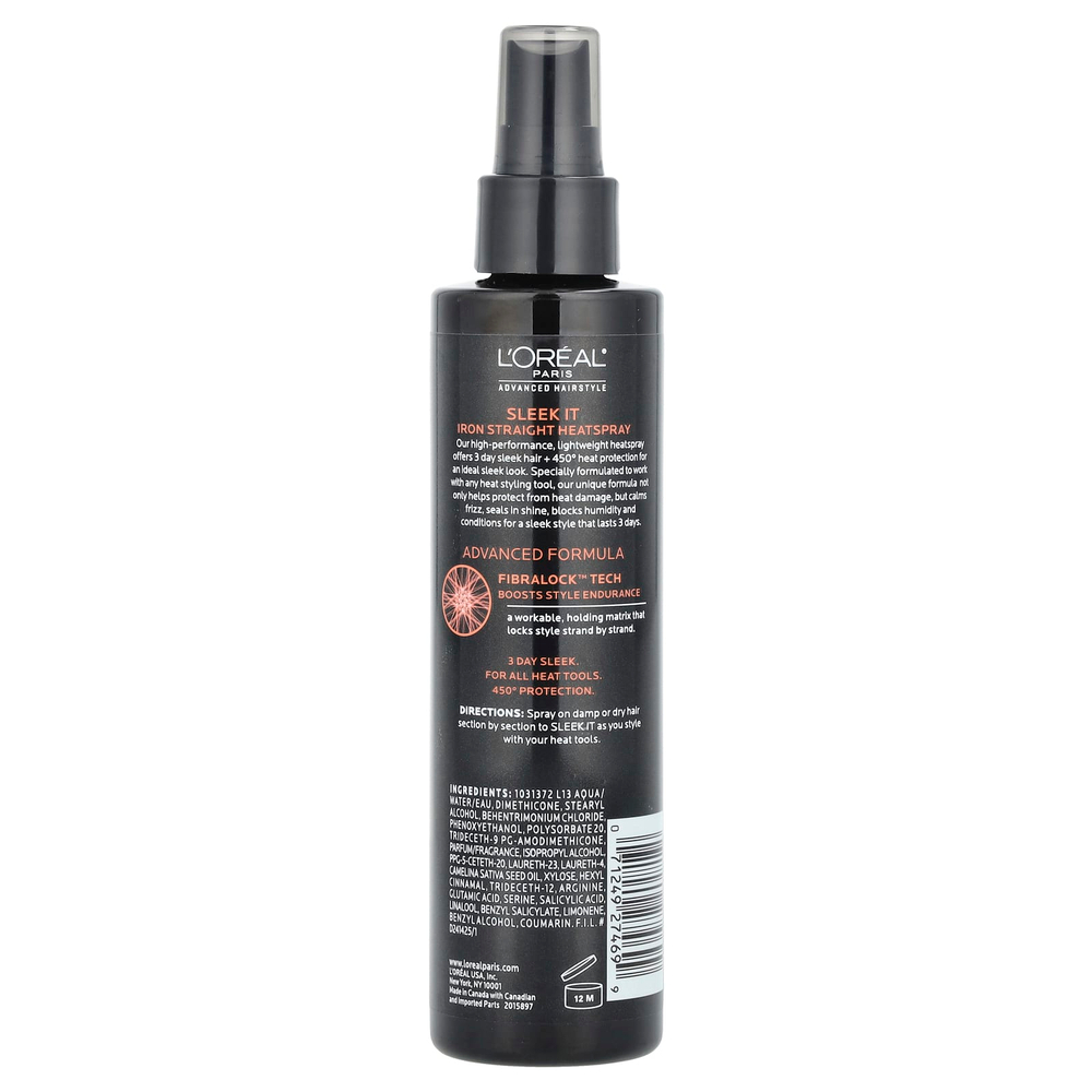 L'Oréal, Advanced Hairstyle, Sleek It Iron Straight Heatspray, термозащитный разглаживающий спрей для волос, 170 мл (5,7 жидк. унции)