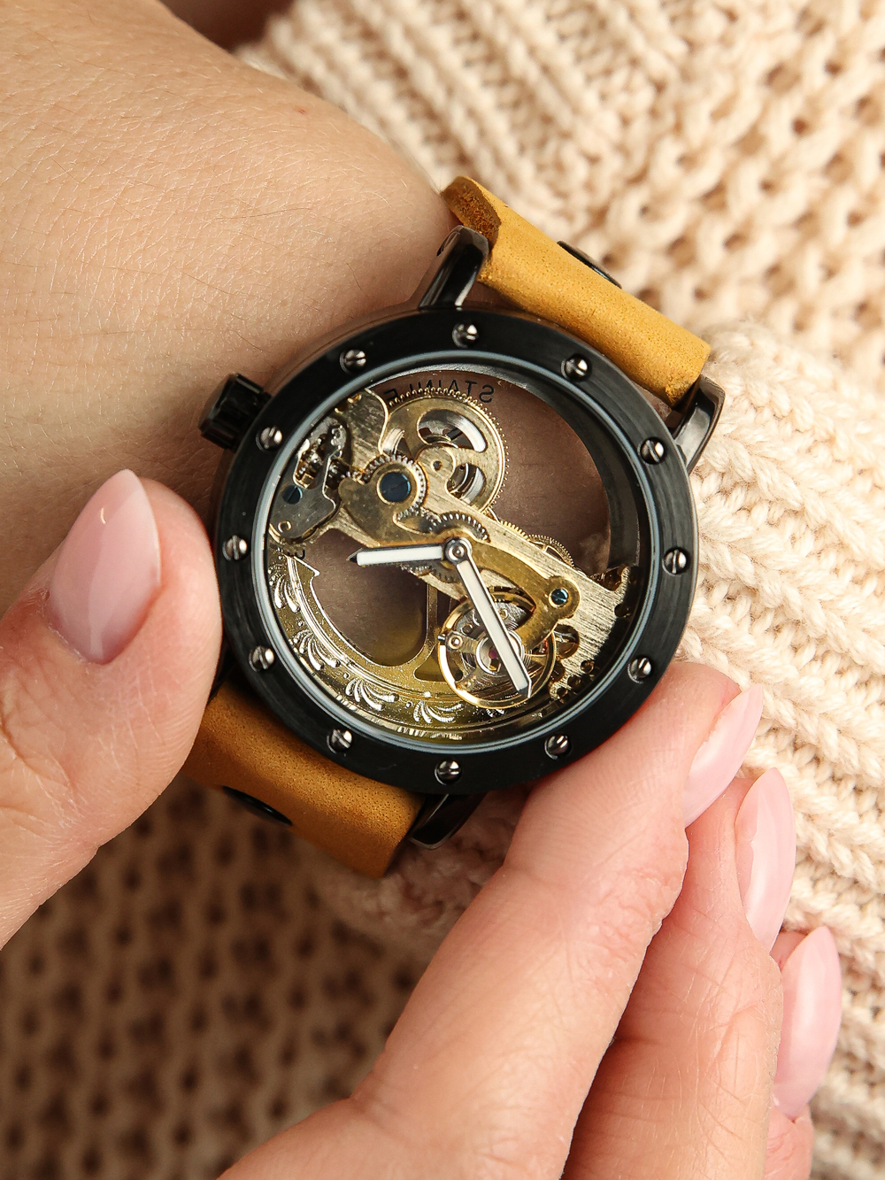 Часы скелетоны механические Power Black Orange YOURTIME