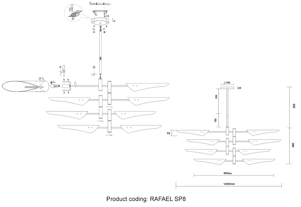 Люстра (без плафонов) Crystal Lux RAFAEL SP8 CHROME