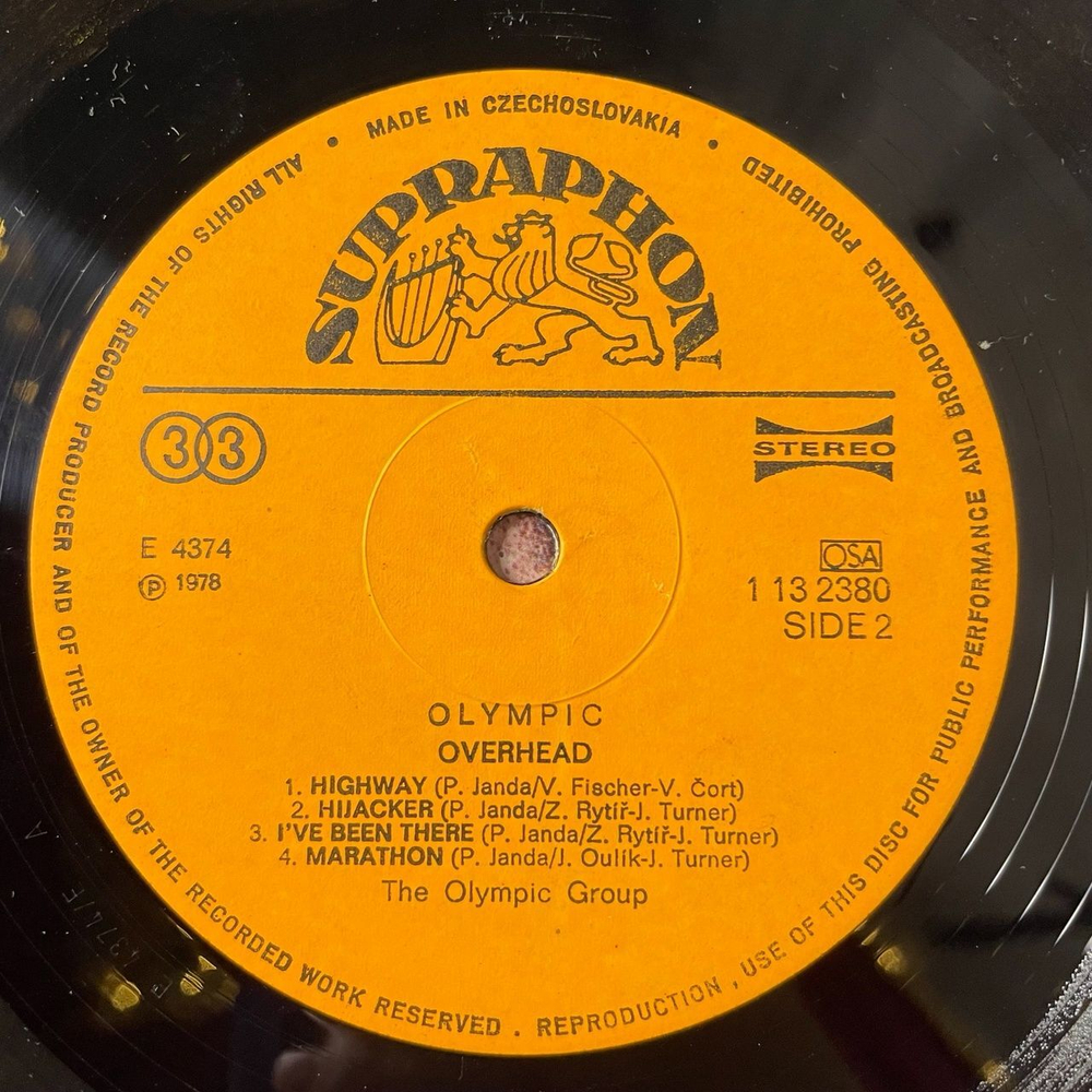 Винтажная виниловая пластинка LP Olympic Overhead (Чехословакия 1978)