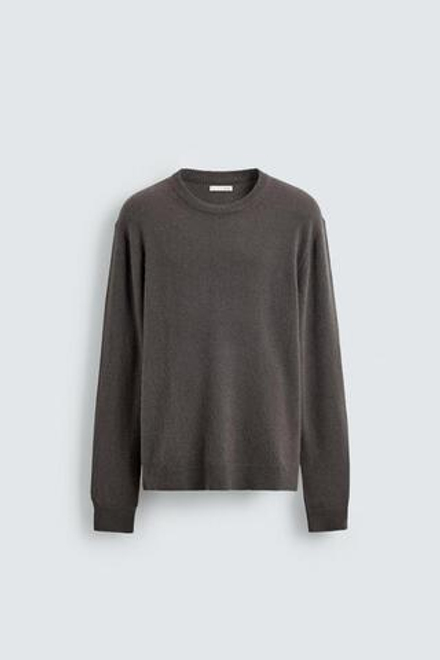 ZARA КАШЕМИРОВЫЙ СВИТЕР КЛАССИЧЕСКОГО КРОЯ, СЕРО-КОРИЧНЕВЫЙ