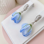 LEFIREL' Серьги серебряные женские "Давелия" с цветами из муранского стекла / ювелирные украшения из родированного серебра 925