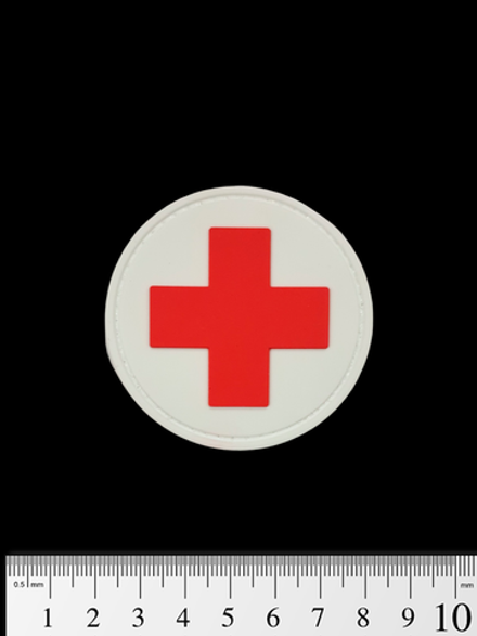 Шеврон Круглый крест медика PVC 6 см. Красный на белом
