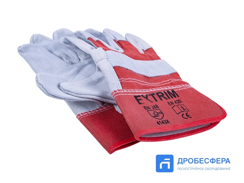 Перчатки пескоструйщика комбинированные спилковые, бело-красные арт. EXT white/red