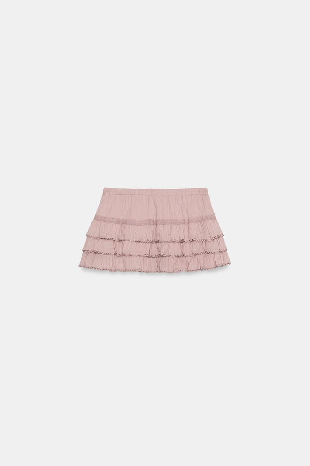 ZARA ЮБКА-ШОРТЫ С ВОЛАНАМИ, ПЫЛЬНЫЙ РОЗОВЫЙ