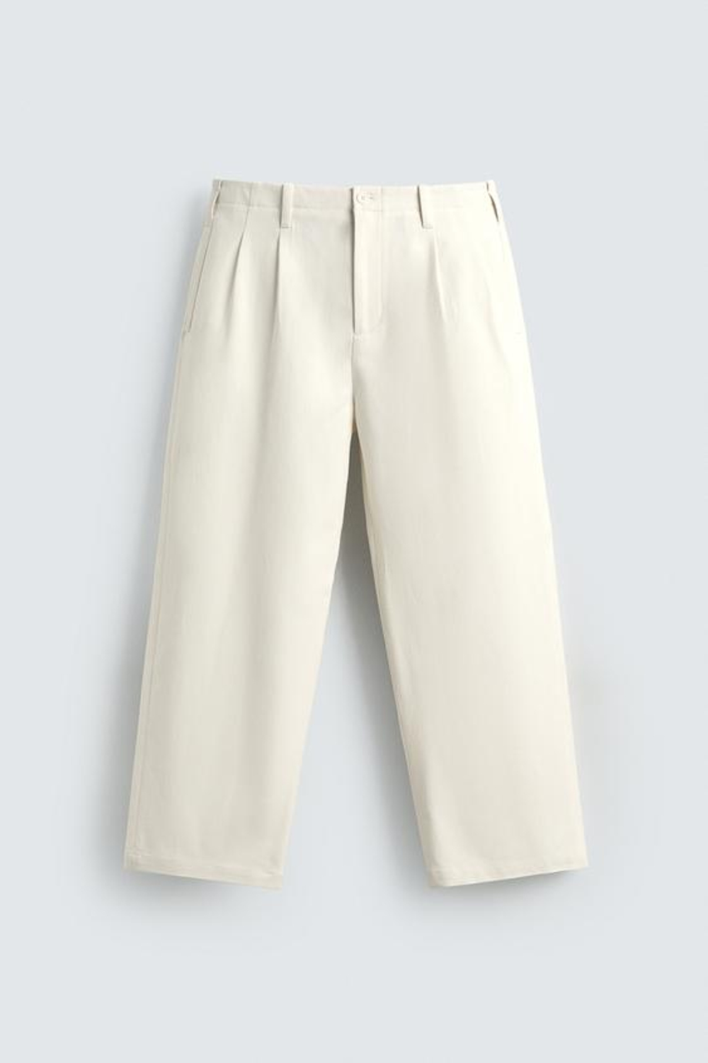ZARA БРЮКИ CHINO WIDE-LEG СО СКЛАДКАМИ, БЕЛЫЙ