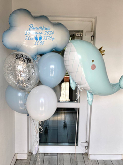 Набор гелевых шаров на выписку сына облако/кит № 1064