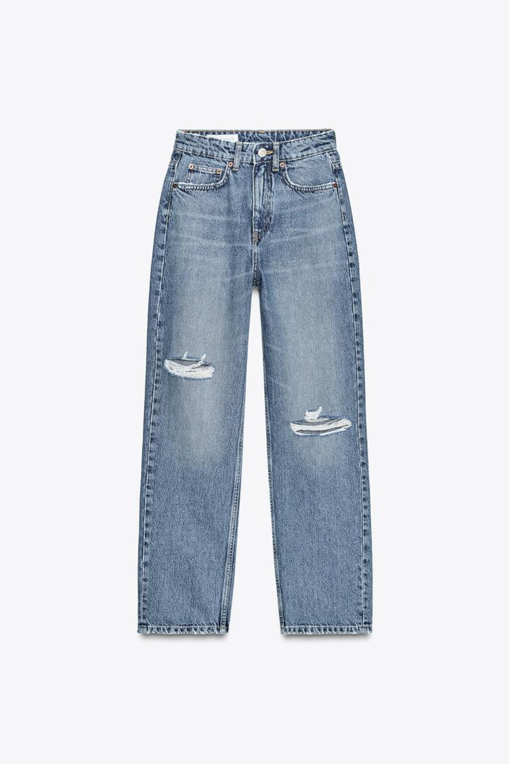 ZARA ДЖИНСЫ TRF MOM FIT С ВЫСОКОЙ ПОСАДКОЙ И РАЗРЕЗАМИ, МОРСКОЙ СИНИЙ