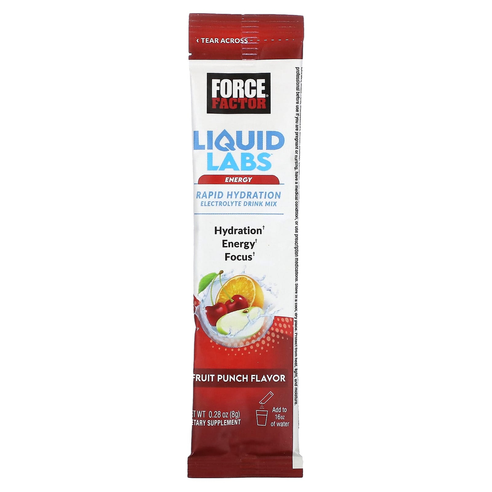 Force Factor, Liquid Labs, Energy, фруктовый пунш, 20 пакетиков по 8 г (0,28 унции)