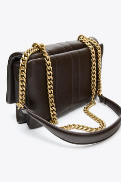 ZARA СТЕГАНАЯ МИНИ-СУМКА ЧЕРЕЗ ПЛЕЧО, ШОКОЛАДНЫЙ