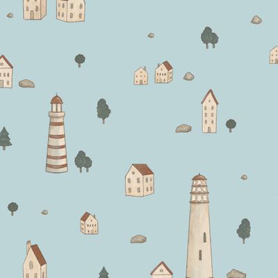 Маленький город с домиками и маяками