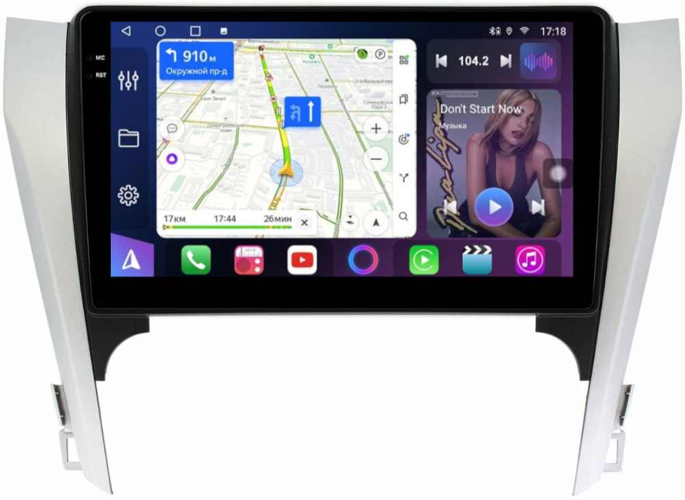 Магнитола Toyota Camry 50 2011-2014 (рамка серебристо-черная) - FarCar 7048B монитор 10.36" QLED на Android 14, TS18, CarPlay, 4G SIM-слот