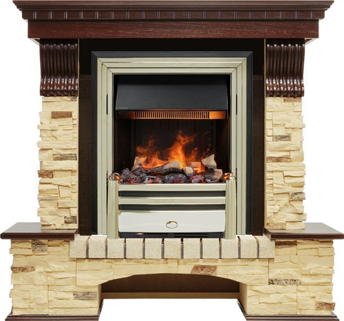 Каминокомплект Pierre Luxe угловой - Темный дуб / Сланец (Высота 1005мм) с очагом Cavendish