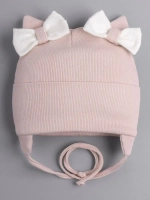 Шапка с ушками для девочки трикотажная на завязках