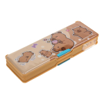 Пенал пластиковый "Капибара" с блестками, 2 отв., с точилкой, 3 вида микс