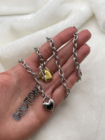 Колье-Тогл биколорное "Цепь с подвесками сердечки"