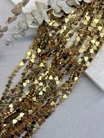 Гематит сердце, золото, 6 мм, нить 40 см