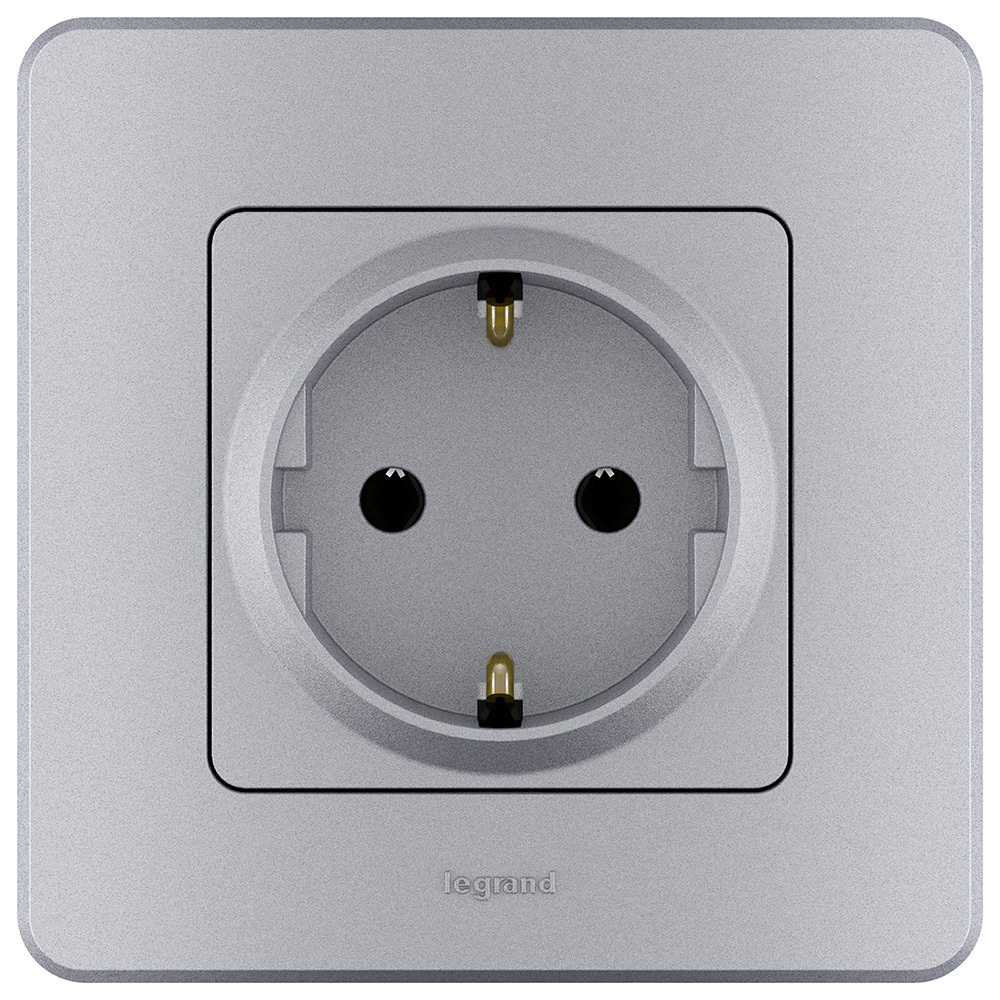 Розетка с заземлением без шторок 16А 250В алюминий Inspiria Legrand