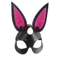 Черная кожаная маска с розовыми меховыми вставками Зайка Sitabella BDSM Accessories 3186-14