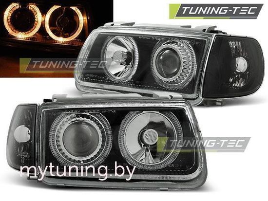 Передние фары VW Polo 3 6N angel eyes black