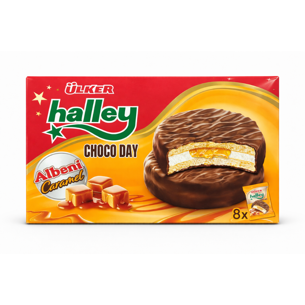 Сендвич-печенье Uker Halley Карамель 8 шт 224 гр