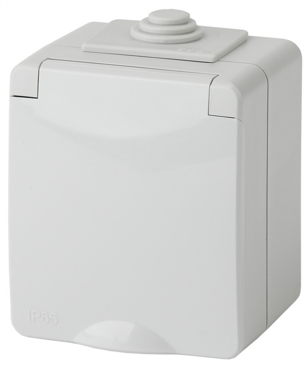 Розетка 1-местная накладная IP65, шторки, 16A-250В, серый Эксперт ЭРА