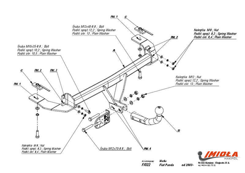 Фаркоп IMIOLA F.022 Fiat Panda 2003-2012(паспорт и сертификат в комплекте)(без электрики)