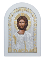 Спаситель, икона арочная, белое дерево 175х225