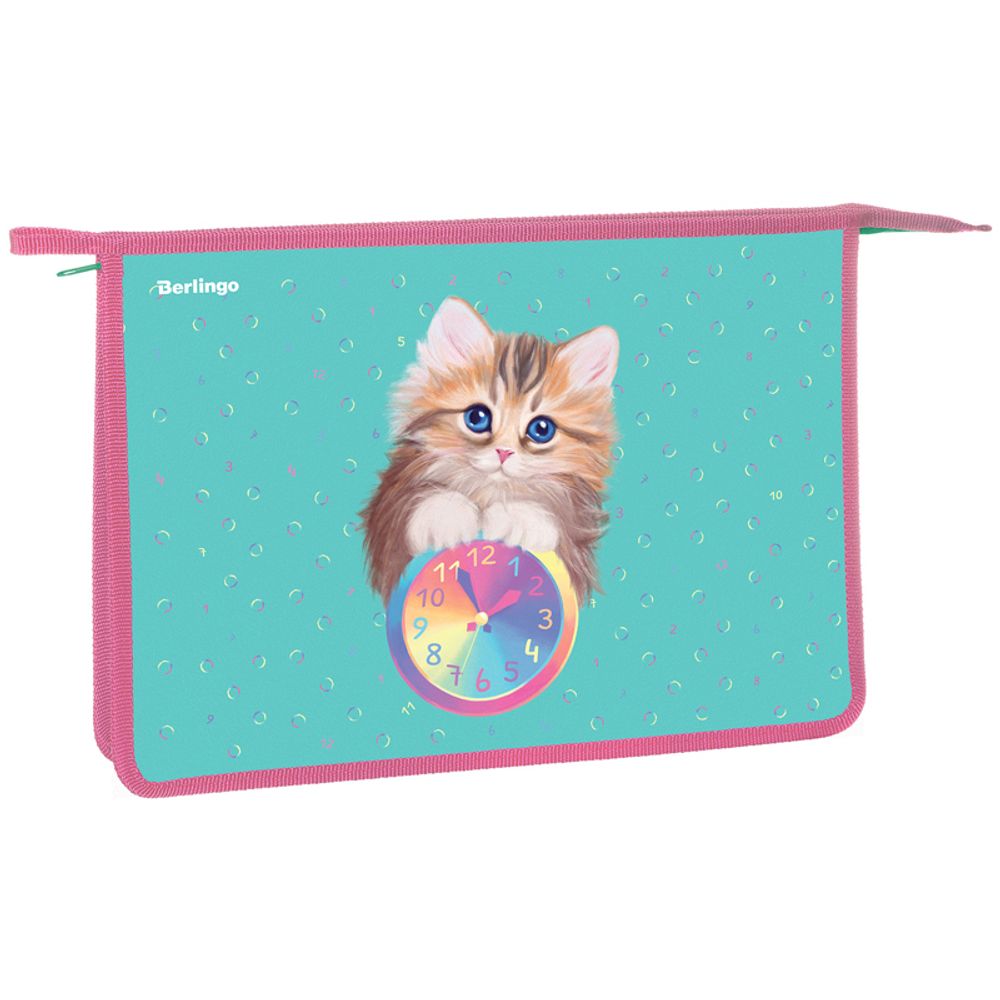 Папка для тетрадей 1 отделение А4 на молнии Berlingo Кошечка, пластик