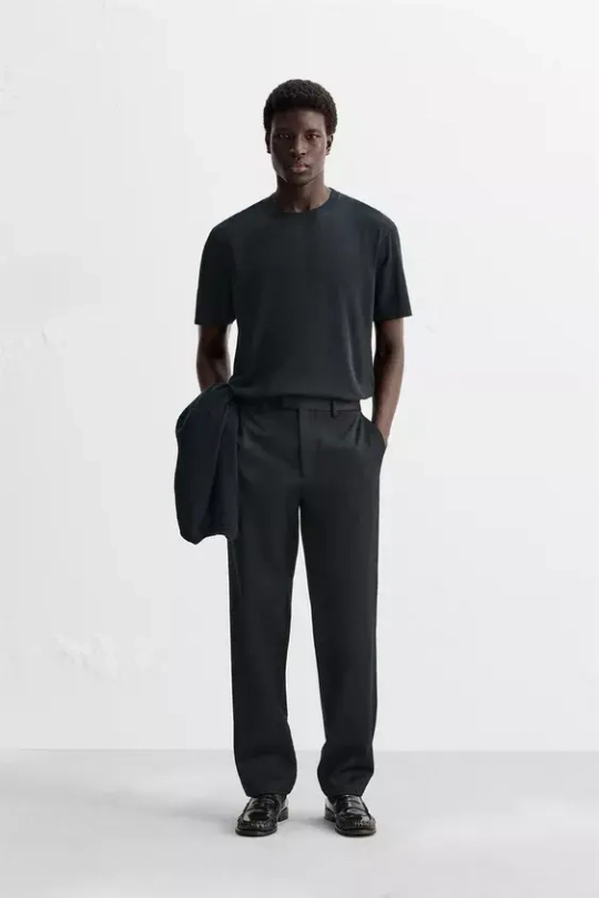 ZARA БРЮКИ ИЗ ХЛОПКА И ШЕРСТИ, МОРСКОЙ СИНИЙ
