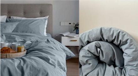 КПБ 2 сп с простыней на рез. 140х200 ВАРЕНЫЙ ХЛОПОК "Голубой меланж"