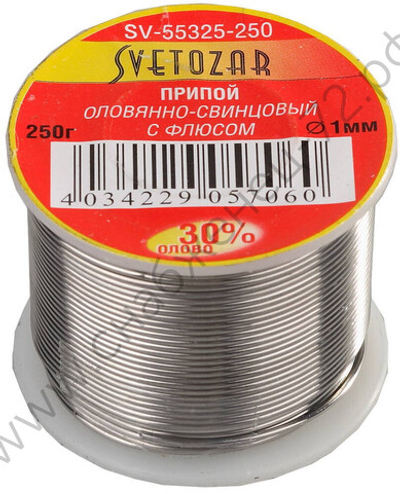 СВЕТОЗАР ПОС 30,1мм 250г трубка с флюсом, катушка, Припой (SV-55325-250)