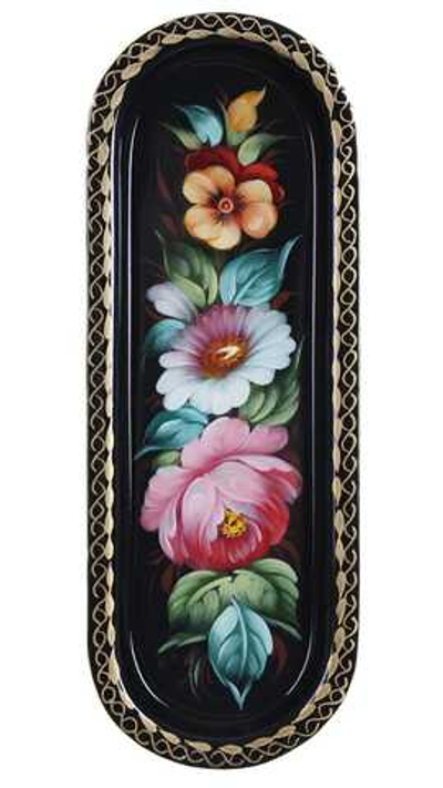 Жостовский поднос декоративный, размер 21х8 см (A4), металлический