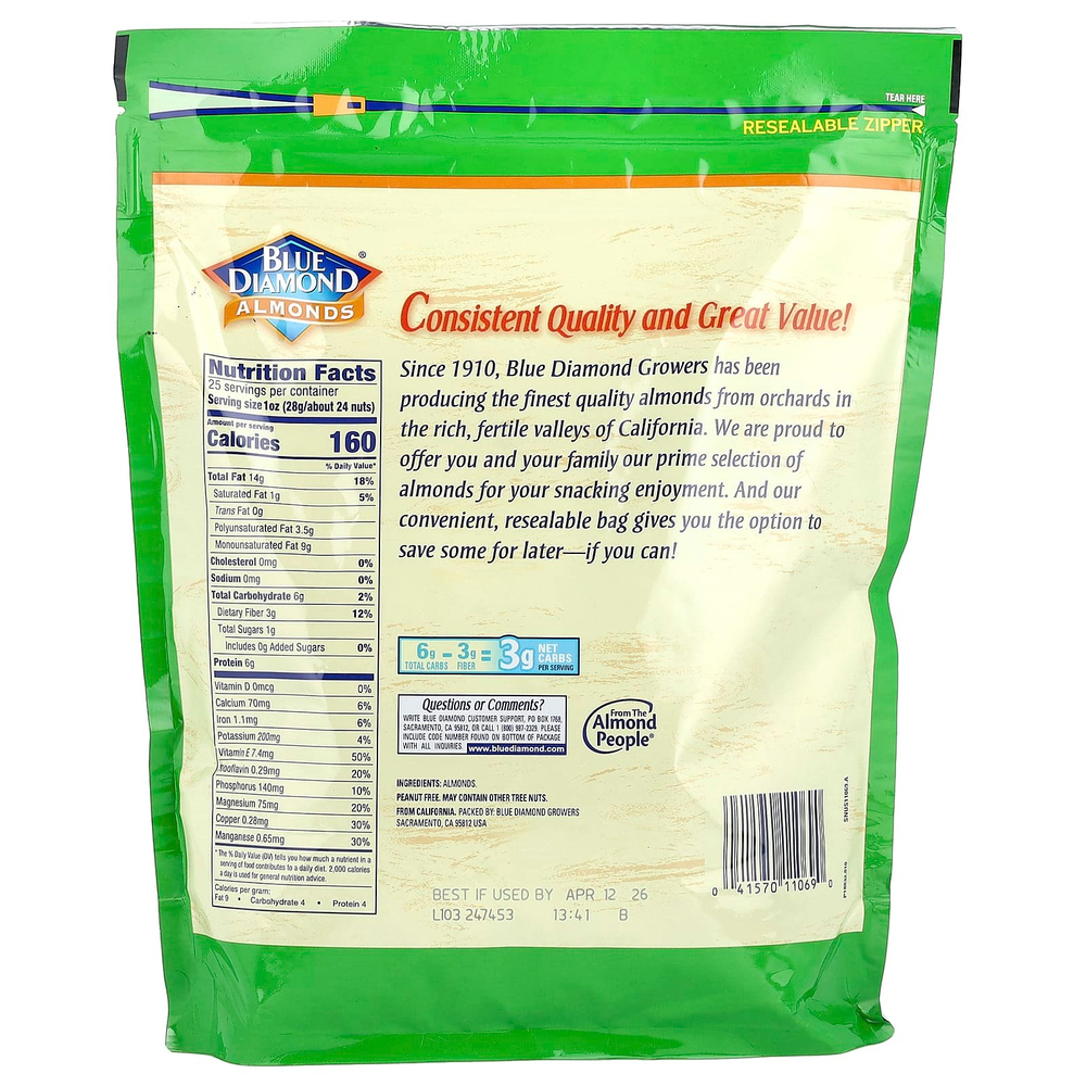Blue Diamond, Миндаль, цельный натуральный, 709 г (25 унций)