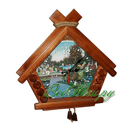 Часы домик "На рыбалке" липа мореное