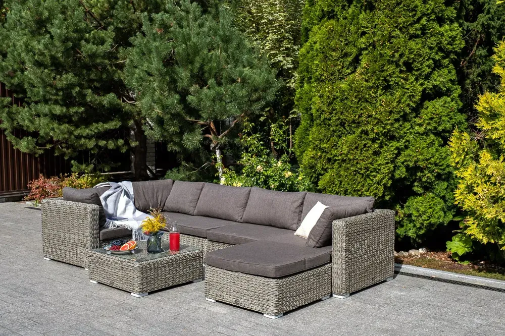 "Лунго" плетеная оттоманка с подушкой (гиацинт), цвет серый