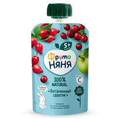Frutonanny. 90 qr. Püre. "Vitamin salatı", vitamin C, alma, itburnu, mərcan (1x12) (5 ay)