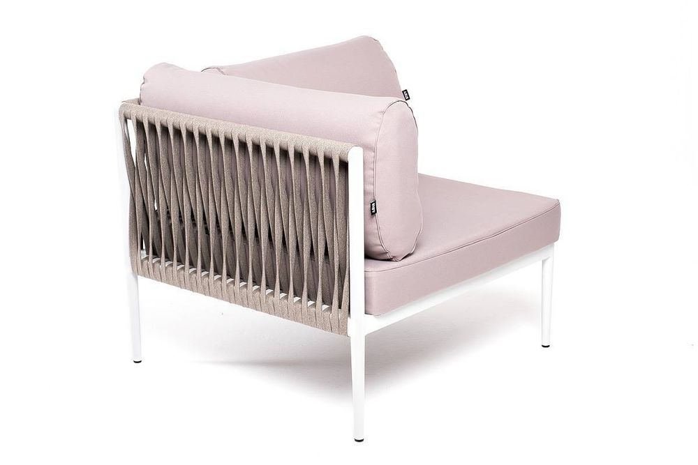 "Касабланка" угловой модуль плетеный из роупа, каркас алюминий светло-серый (RAL7035) шагрень, роуп серо-коричневый 23мм, ткань Neo ash