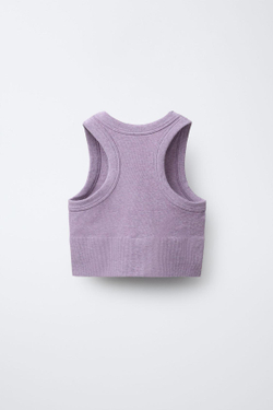 ZARA УКОРОЧЕННЫЙ БЕСШОВНЫЙ ТОП, ЦВЕТ МАЛЬВЫ