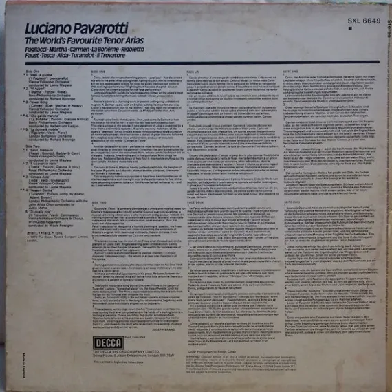 Luciano Pavarotti – The World's Favourite Tenor Arias - LP