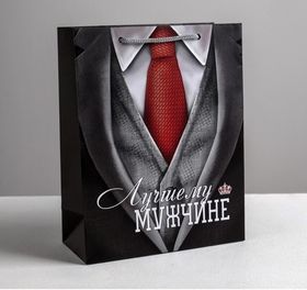 Пакет ламинированный вертикальный Лучшему мужчине Джентельмен красный галстук
