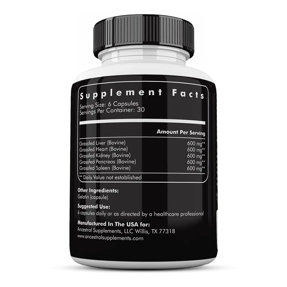 Ancestral Supplements - Grass fed Beef Organs 180 capsules 500mg