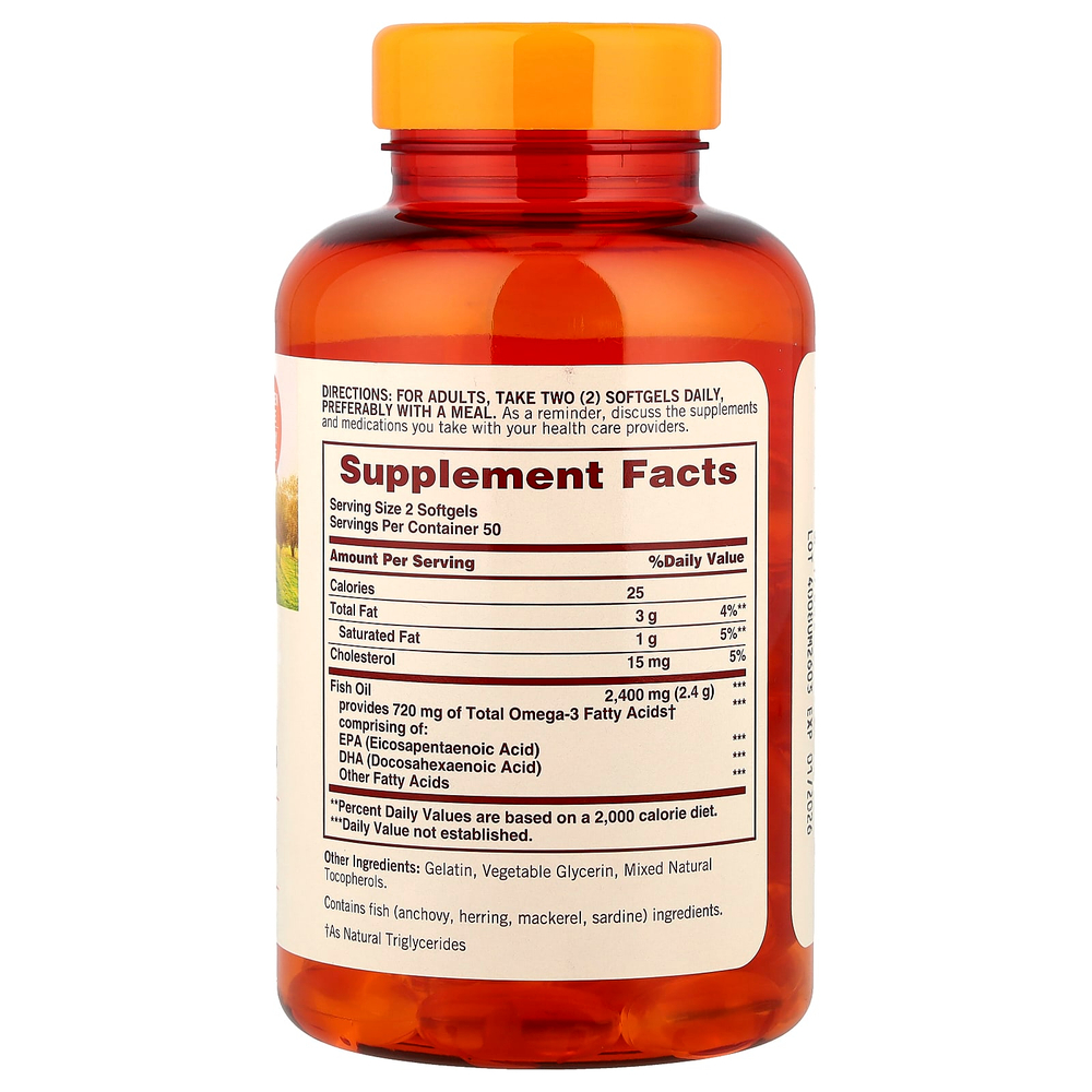 Sundown Naturals, рыбий жир, 1200 мг, 100 капсул (600 мг в 1 капсуле)