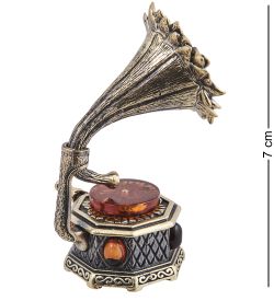 Народные промыслы AM-4030 Фигурка «Граммофон Подсолнух» (латунь, янтарь)