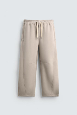 ZARA БРЮКИ BALLOON FIT С ЭФФЕКТОМ НЕОПРЕНА, КАМЕННЫЙ