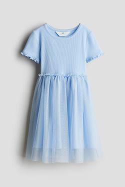 H&M Платье с полупрозрачно юбкой, светло-голубой
