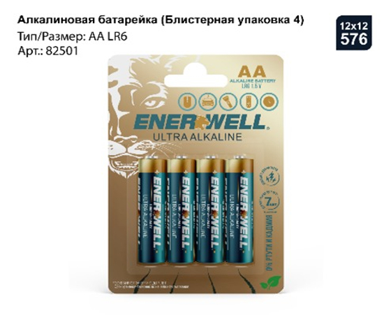 Батарейки Алкалиновые АА LR6 (блистер 4шт) *12бл  пальч. 82501