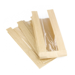 Пакеты бумажные с окном v-дном 11(5)х4х26см бежевые (1/1000шт)