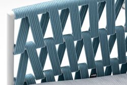 "Диего" кресло плетеное из роупа, каркас алюминий светло-серый (RAL7035) муар, роуп бирюзовый круглый, ткань светло-серая