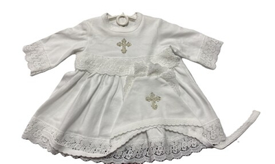 Платье для крещения на девочку с длинным рукавом с чепчиком на рост 80см